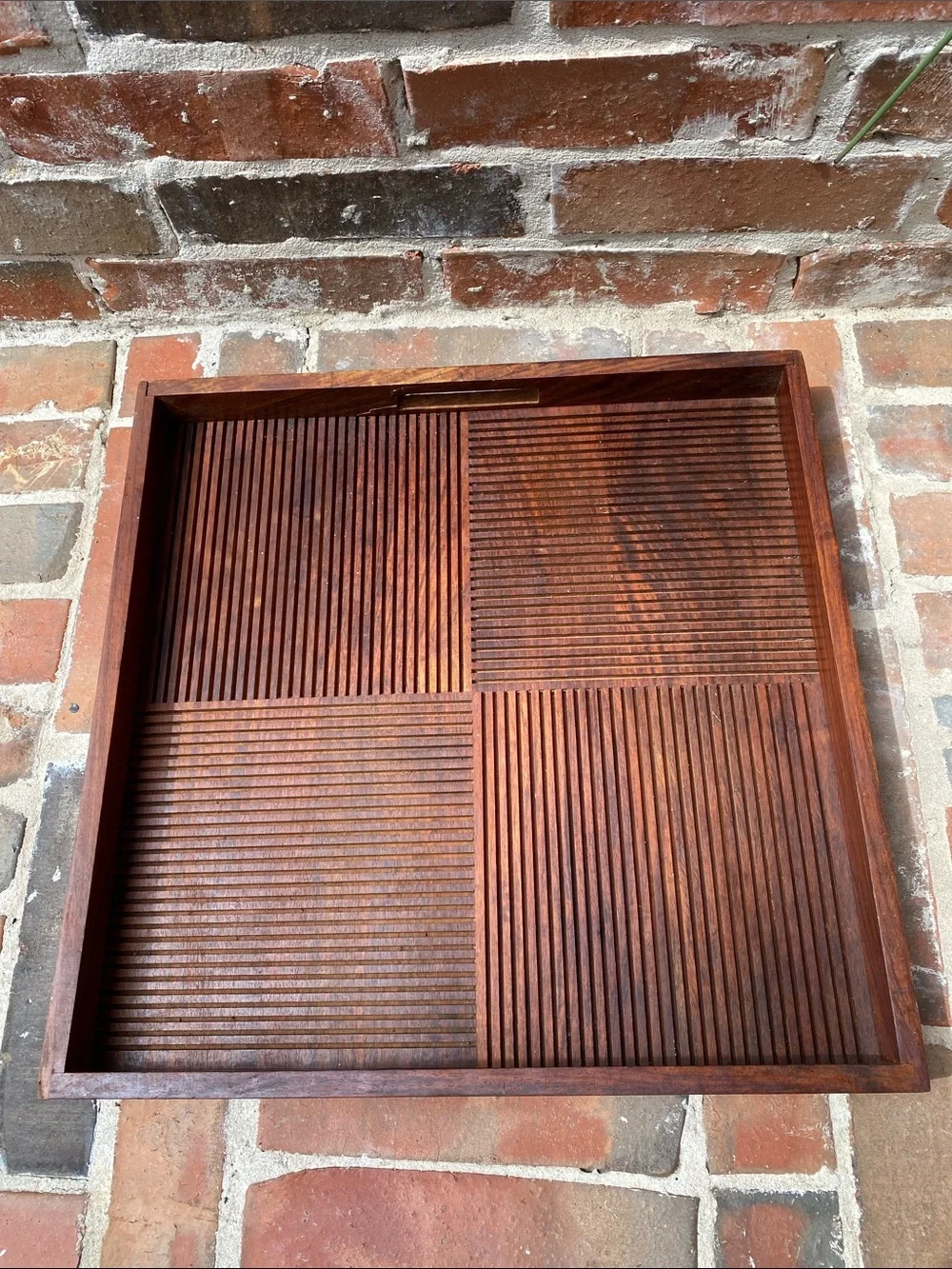 Vintage Crate&Barrel Shesham Wood Quadrant Tray in Brown 18x18